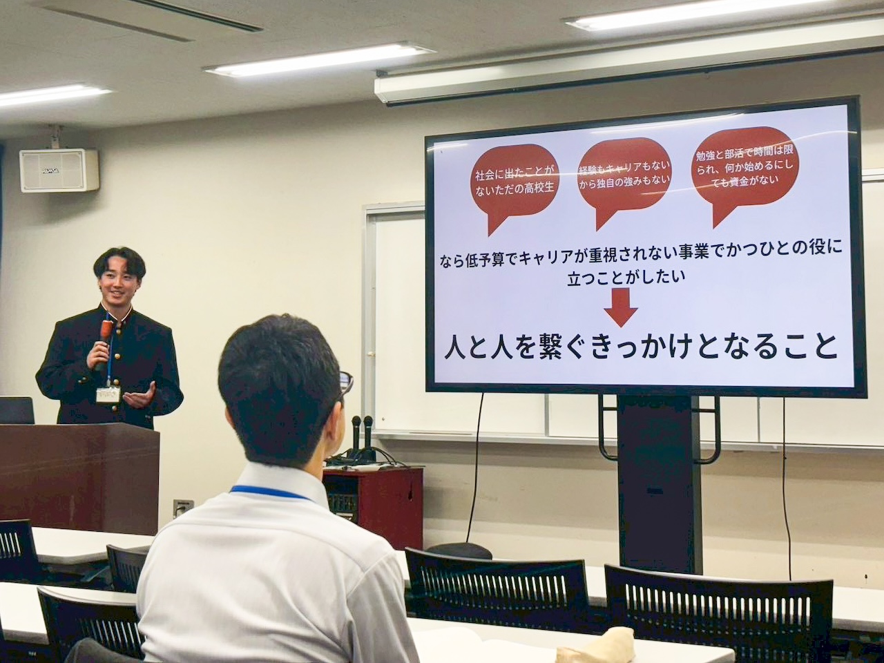 高校生参加者が『場づくり』をテーマにビジネスアイデアをプレゼンしている様子