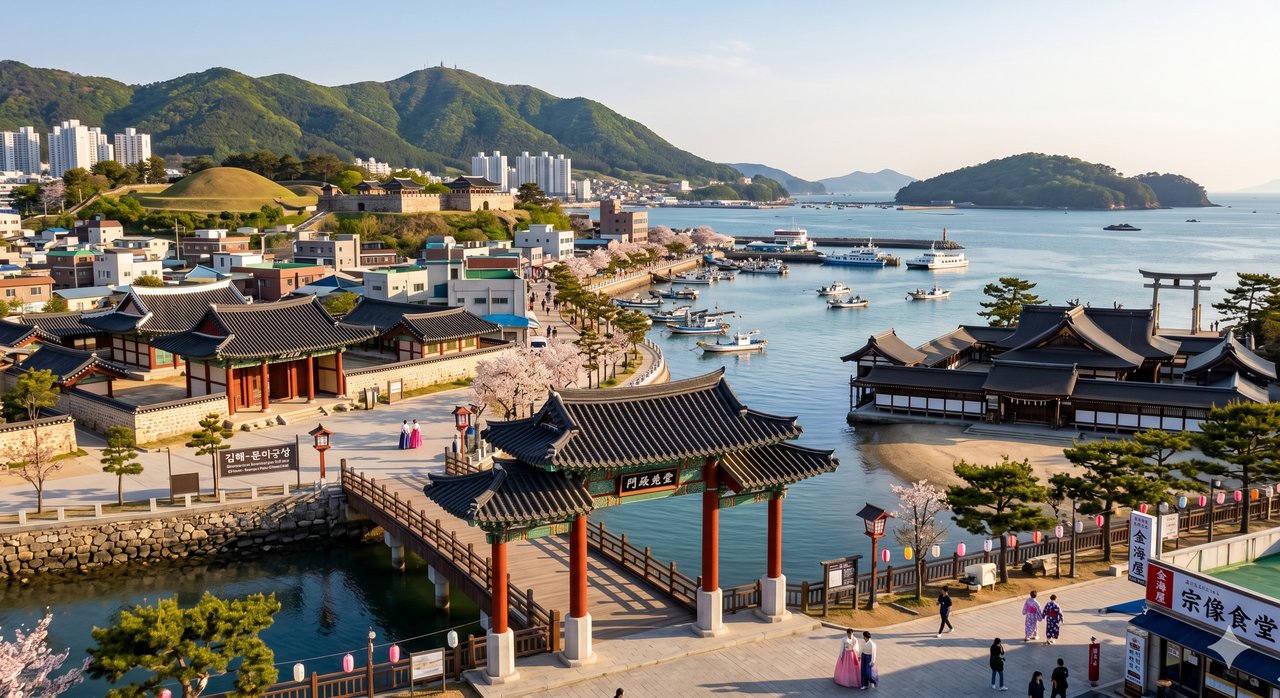 韓国金海市と福岡県宗像市の交流イメージ画像|姉妹都市間の国際交流を象徴